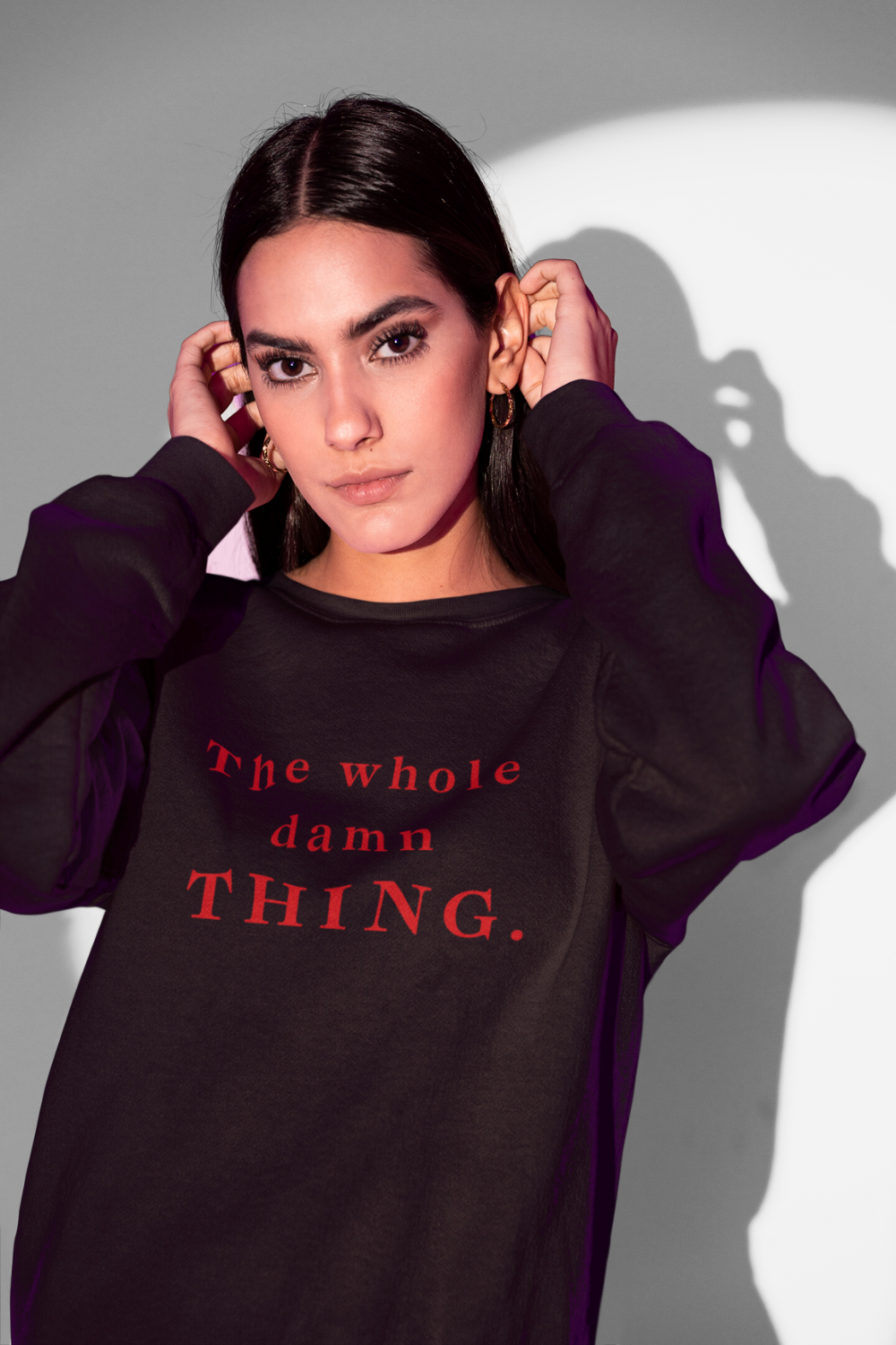 The Whole Damn Thing Unisex organic raglan sweatshirt in BLACK