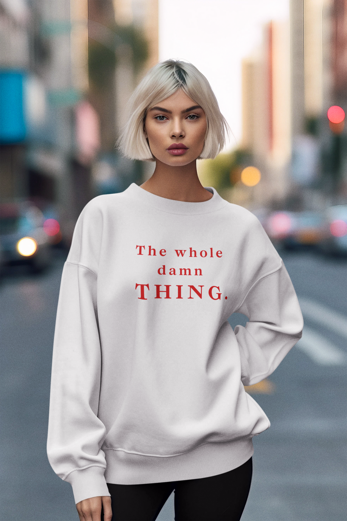 The Whole Damn Thing Unisex organic raglan sweatshirt in WHITE